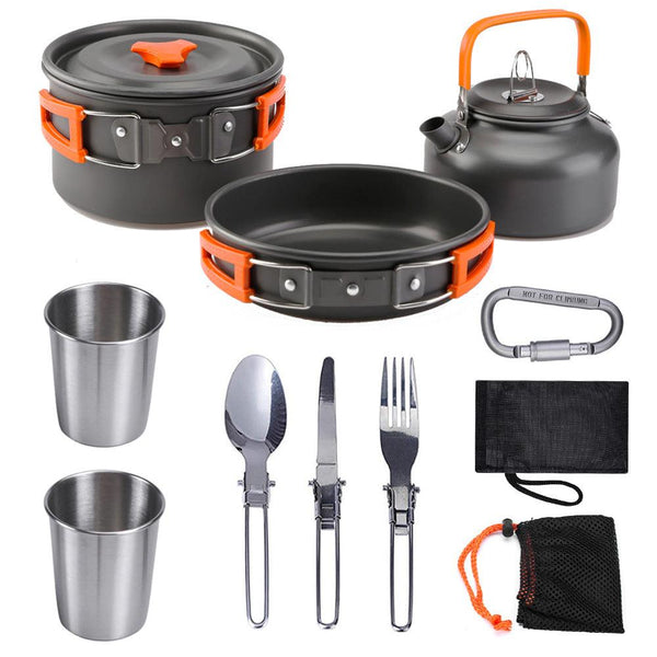 Outdoor Jacketed Kettle 2-3 Person Camping Teapot Tableware Suit - Orange - GEARTA