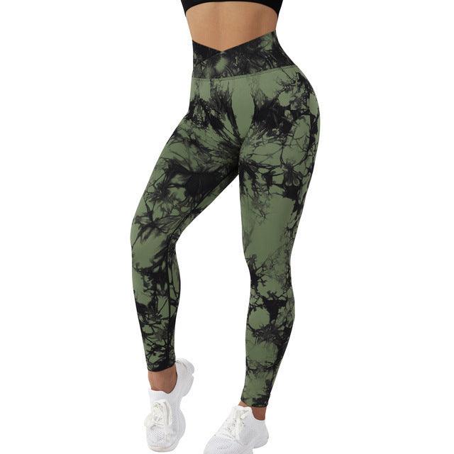 Seamless Women Tie Dye Yoga Push Up Sport Fitness Running Gym Leggings - Army green / L - GEARTA