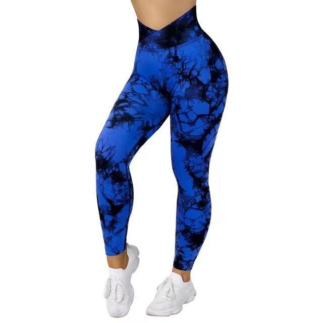 Seamless Women Tie Dye Yoga Push Up Sport Fitness Running Gym Leggings - Blue / L - GEARTA