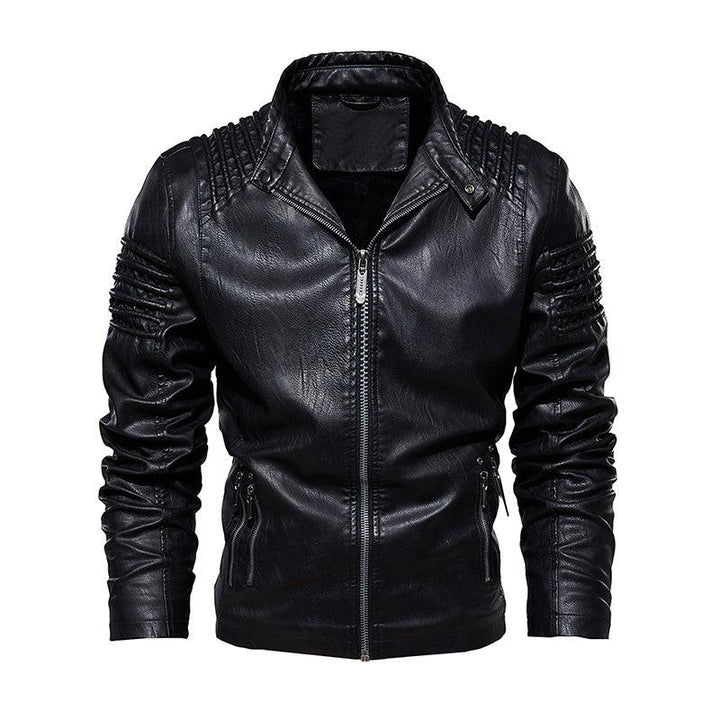 Men Leather Jacket Winter And Autumn Motorcycle PU Warm Fashion Coat - Black / S - GEARTA