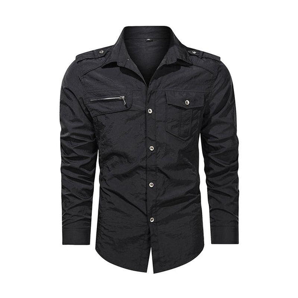 Men Shirt Outwear Military Thin Long Sleeve - Black / S - GEARTA