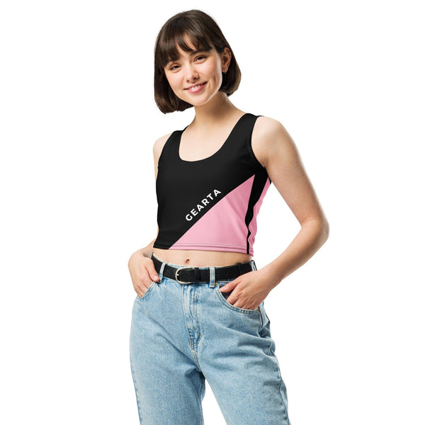 Black & Pink Diagonal Block Crop Top - GEARTA