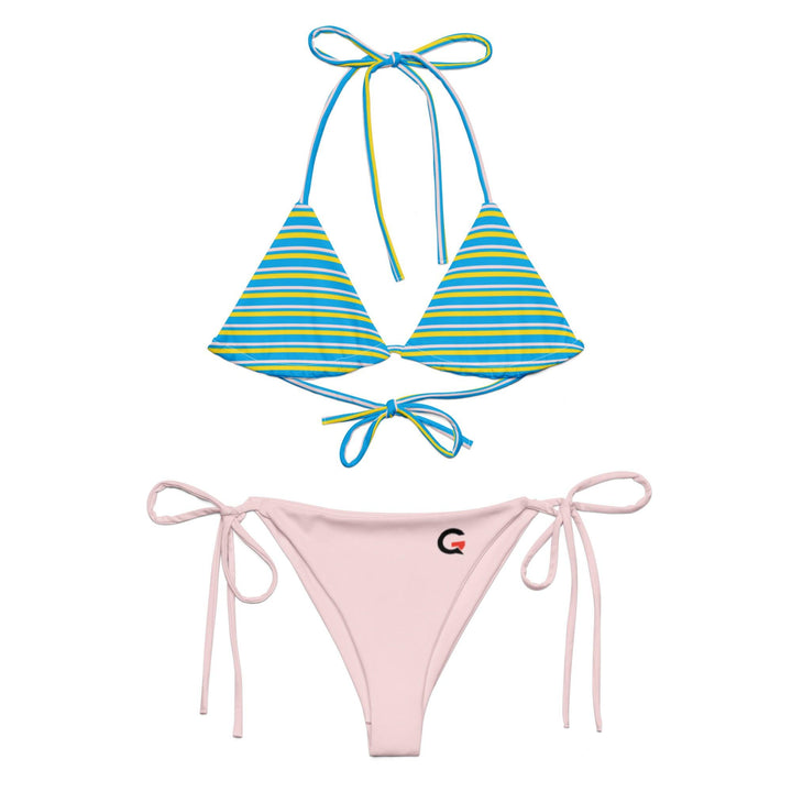 Teal Stripe Triangle Top & Pink Blush Cheeky Bikini Set - GEARTA