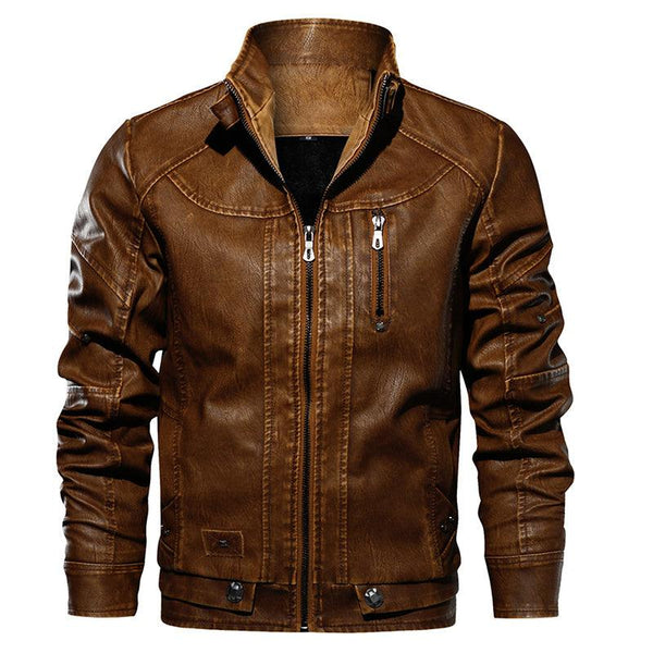 Mens Leather Motorcycle Jacket Plus Faux Leather Jacket - Brown / L - GEARTA